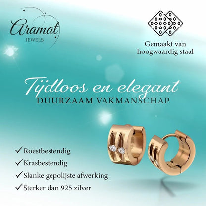 Oorringen – Staal Huggies Zirkonia Roségoudkleurig (13mm) - Aramat Jewels - Oorringen - cadeautip