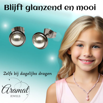 Oorstekers – Parel Wit Staal (8mm) - Aramat Jewels - Oorbellen - cadeautip