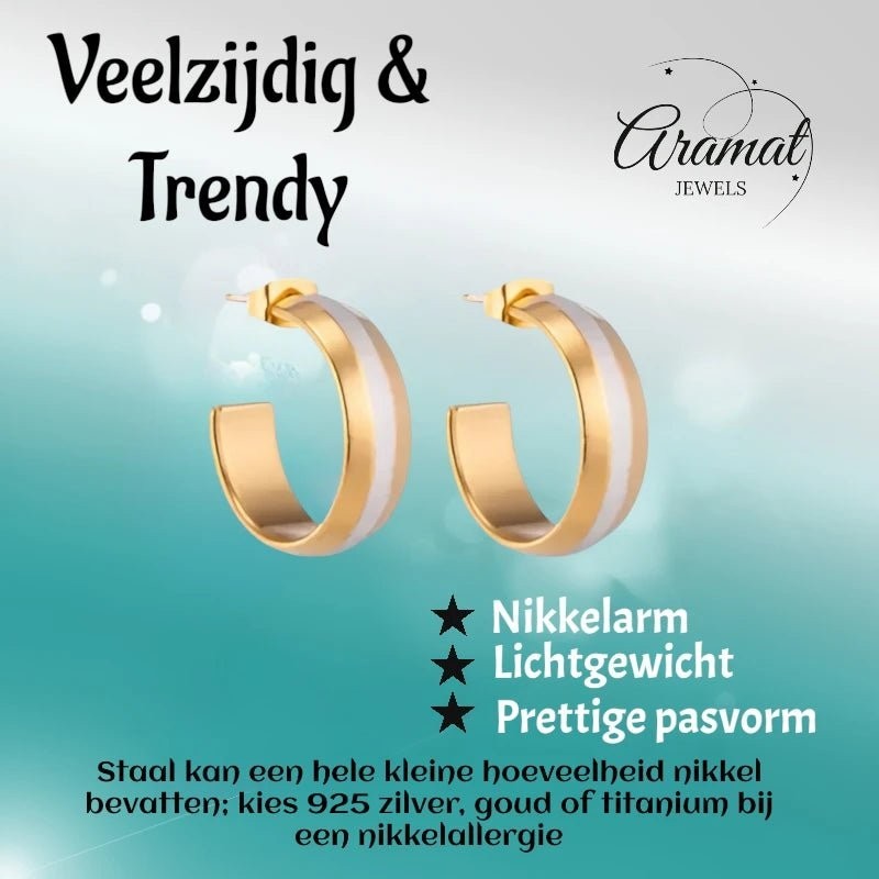 Oorstekers – Staal Hoepel Bicolor Mat (22mm) - Aramat Jewels - Oorringen - cadeautip