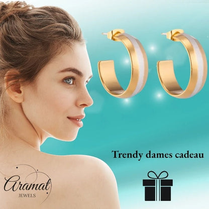 Oorstekers – Staal Hoepel Bicolor Mat (22mm) - Aramat Jewels - Oorringen - cadeautip
