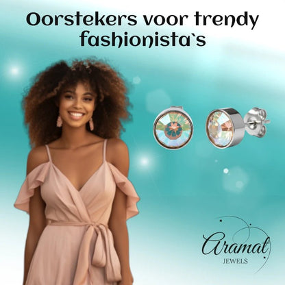 Oorstekers – Staal Kristal AB Transparant Zilverkleur (7mm) - Aramat Jewels - Oorbellen - cadeautip