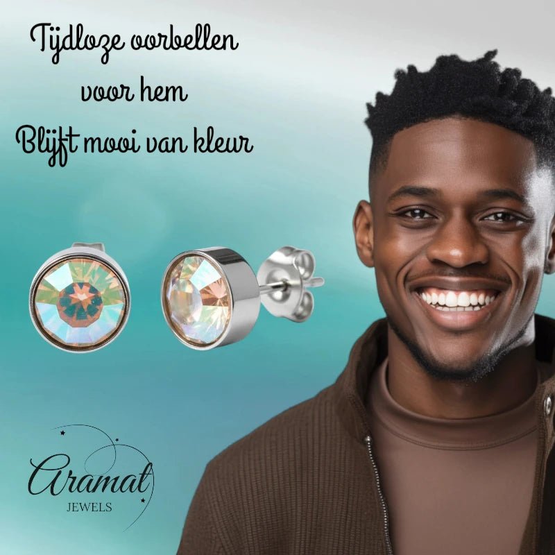 Oorstekers – Staal Kristal AB Transparant Zilverkleur (7mm) - Aramat Jewels - Oorbellen - cadeautip