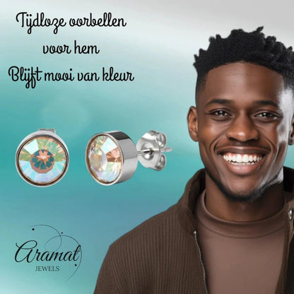 Oorstekers – Staal Kristal AB Transparant Zilverkleur (7mm) - Aramat Jewels - Oorbellen - cadeautip