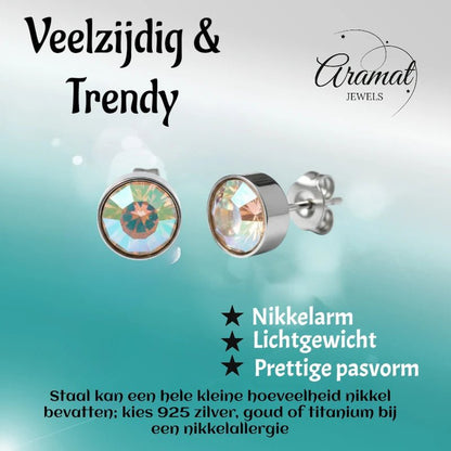 Oorstekers – Staal Kristal AB Transparant Zilverkleur (7mm) - Aramat Jewels - Oorbellen - cadeautip