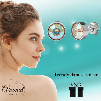 Oorstekers – Staal Kristal AB Transparant Zilverkleur (7mm) - Aramat Jewels - Oorbellen - cadeautip