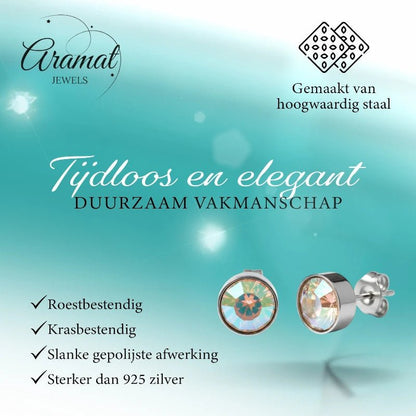Oorstekers – Staal Kristal AB Transparant Zilverkleur (7mm) - Aramat Jewels - Oorbellen - cadeautip