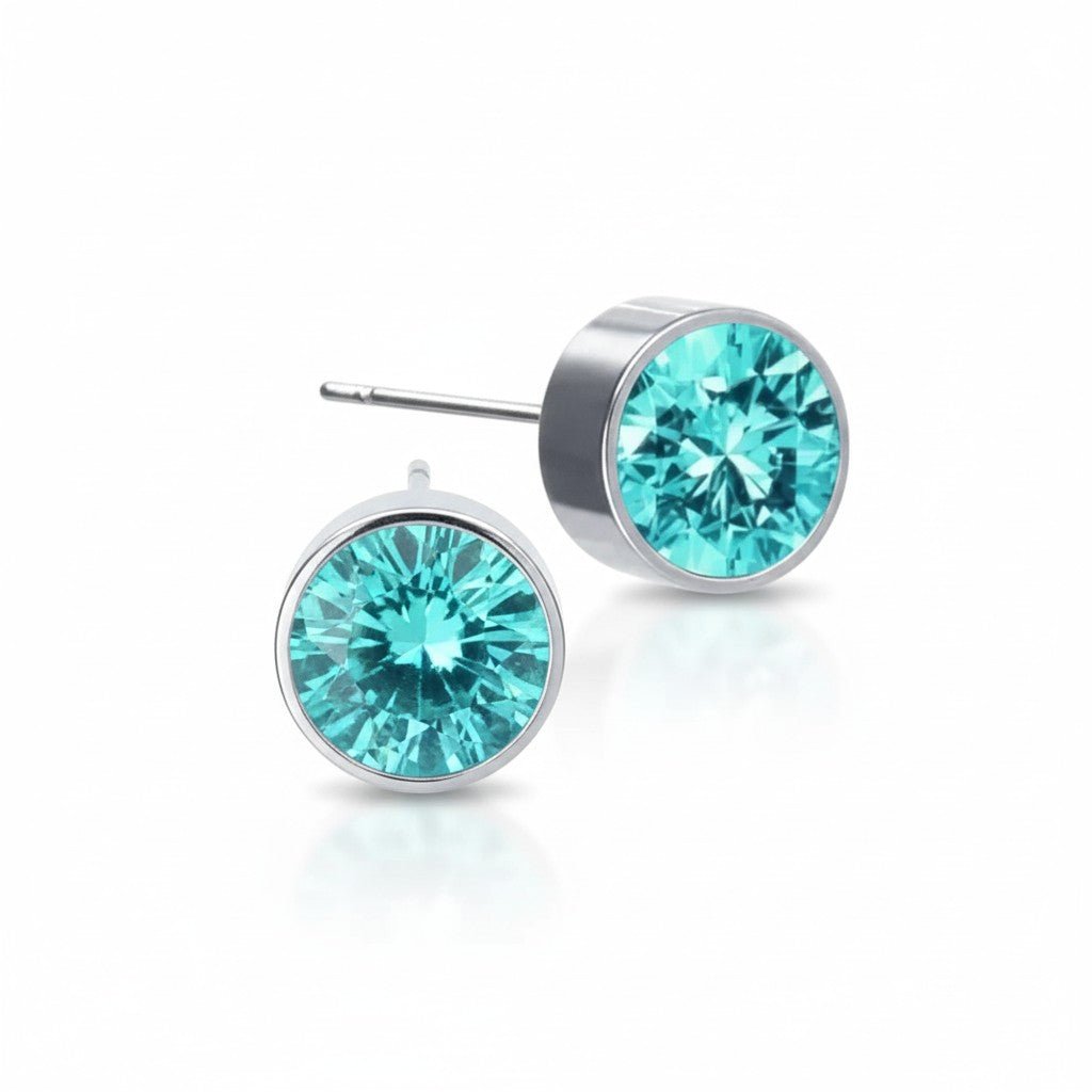 Oorstekers – Staal Kristal Aqua Blauw Zilverkleur (6mm) - Aramat Jewels - Oorbellen - cadeautip