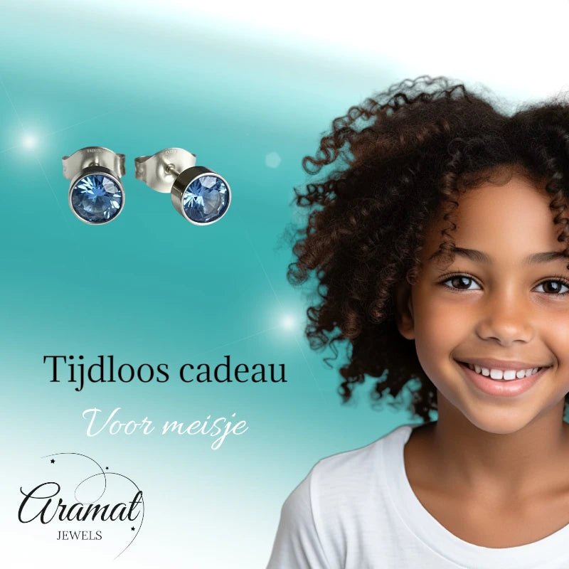 Oorstekers – Staal Kristal Blauw Zilverkleur (5mm) - Aramat Jewels - Oorbellen - cadeautip