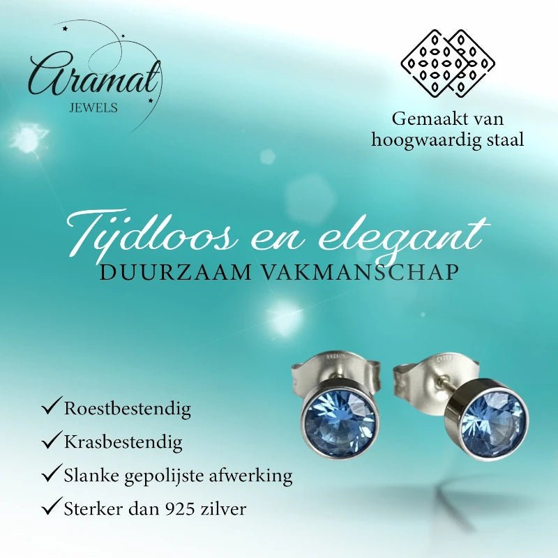 Oorstekers – Staal Kristal Blauw Zilverkleur (5mm) - Aramat Jewels - Oorbellen - cadeautip