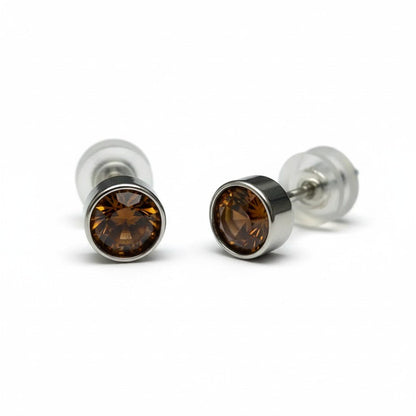 Oorstekers – Staal Kristal Bruin Zilverkleur (5mm) - Aramat Jewels - Oorbellen - cadeautip