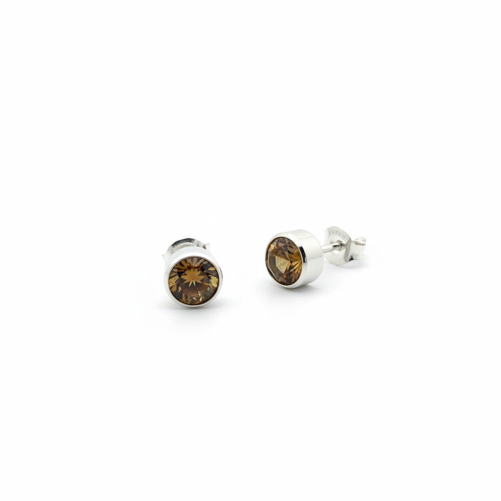 Oorstekers – Staal Kristal Bruin Zilverkleur (8mm) - Aramat Jewels - Oorbellen - cadeautip