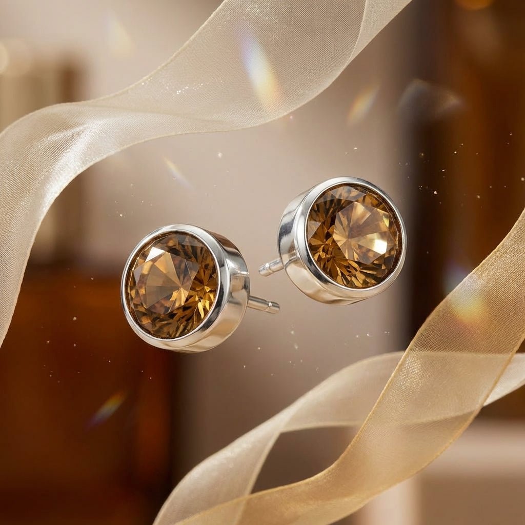 Oorstekers – Staal Kristal Bruin Zilverkleur (8mm) - Aramat Jewels - Oorbellen - cadeautip