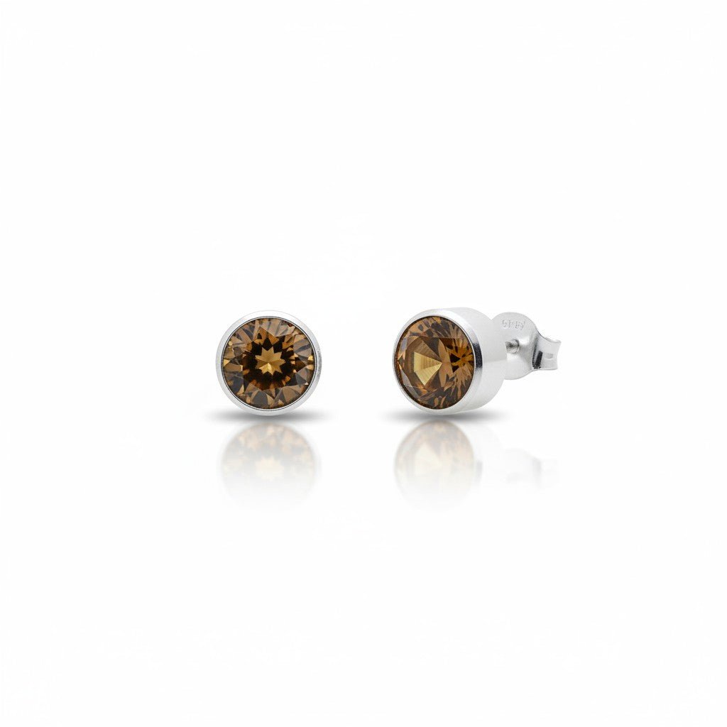 Oorstekers – Staal Kristal Bruin Zilverkleur (8mm) - Aramat Jewels - Oorbellen - cadeautip