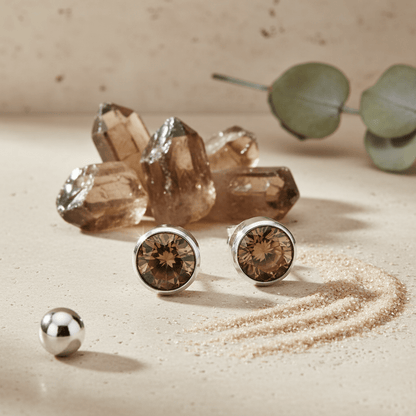 Oorstekers – Staal Kristal Bruin Zilverkleur (8mm) - Aramat Jewels - Oorbellen - cadeautip