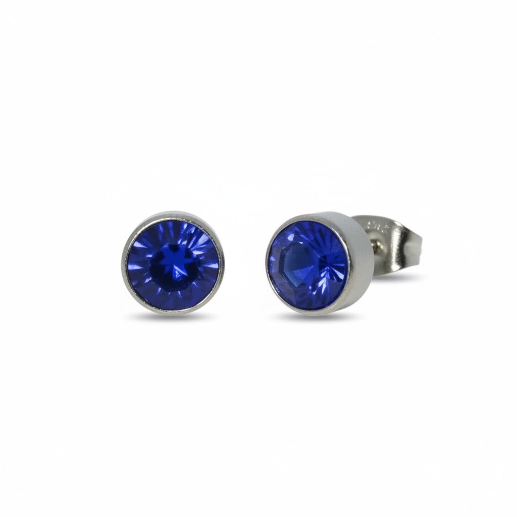 Oorstekers – Staal Kristal Donker Blauw Zilverkleur (7mm) - Aramat Jewels - Oorbellen - cadeautip