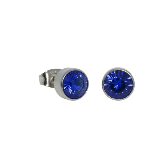 Oorstekers – Staal Kristal Donker Blauw Zilverkleur (7mm) - Aramat Jewels - Oorbellen - cadeautip