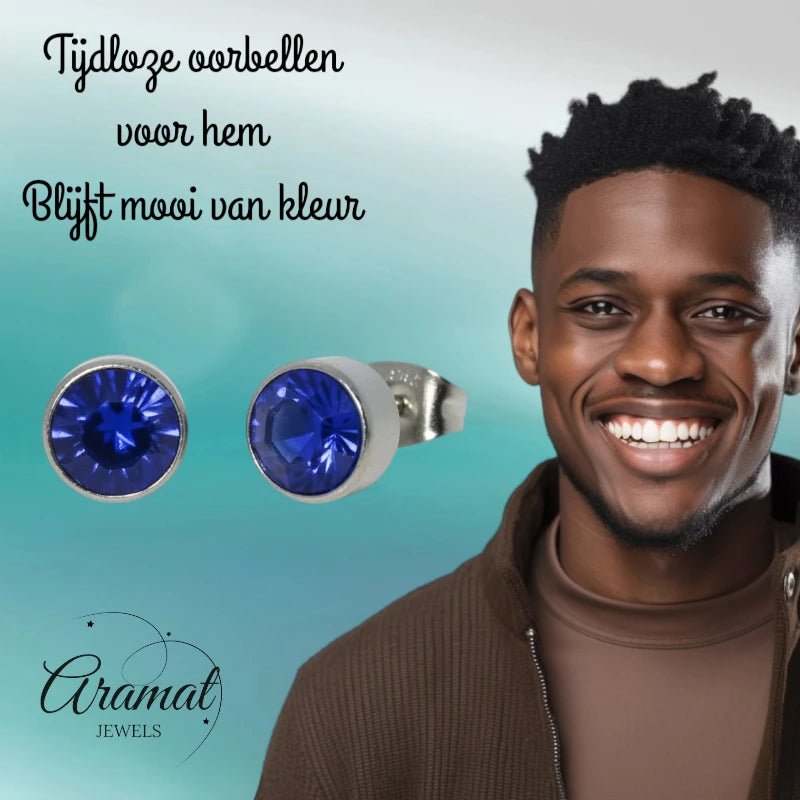 Oorstekers – Staal Kristal Donker Blauw Zilverkleur (7mm) - Aramat Jewels - Oorbellen - cadeautip