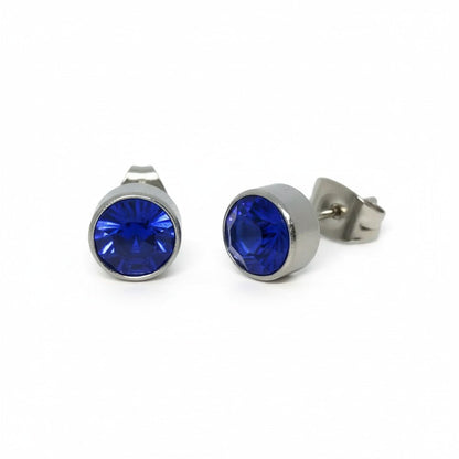 Oorstekers – Staal Kristal Donker Blauw Zilverkleur (7mm) - Aramat Jewels - Oorbellen - cadeautip