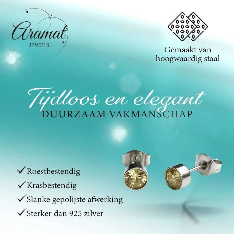 Oorstekers – Staal Kristal Geel Zilverkleur (5mm) - Aramat Jewels - Oorbellen - cadeautip