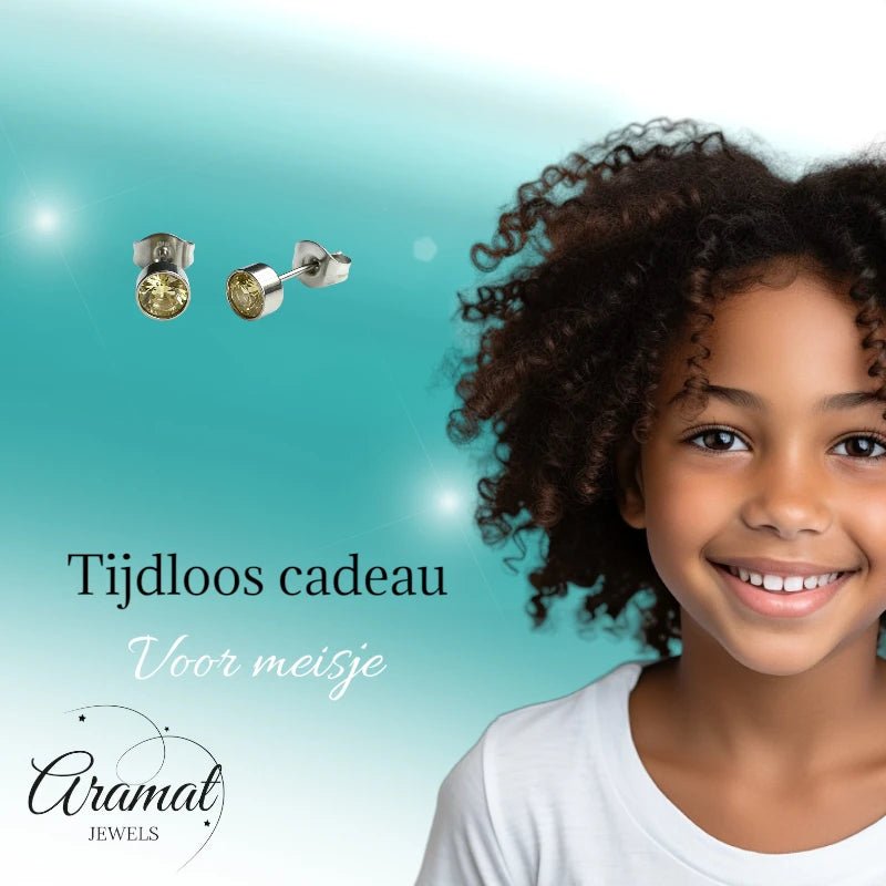 Oorstekers – Staal Kristal Geel Zilverkleur (5mm) - Aramat Jewels - Oorbellen - cadeautip