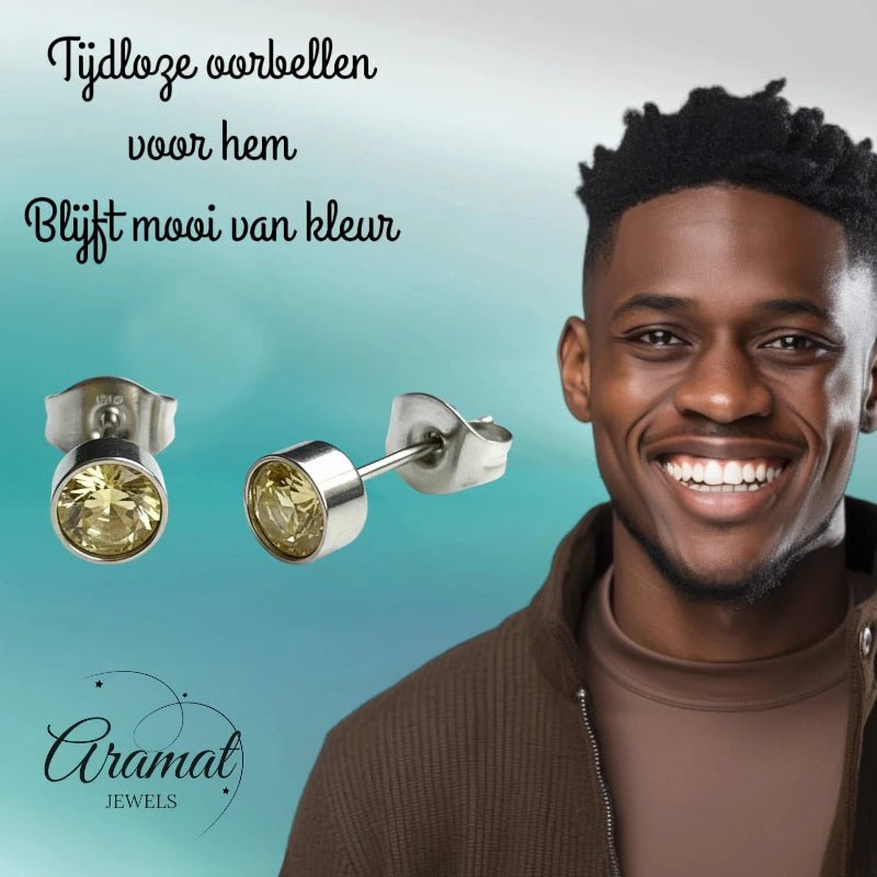 Oorstekers – Staal Kristal Geel Zilverkleur (5mm) - Aramat Jewels - Oorbellen - cadeautip