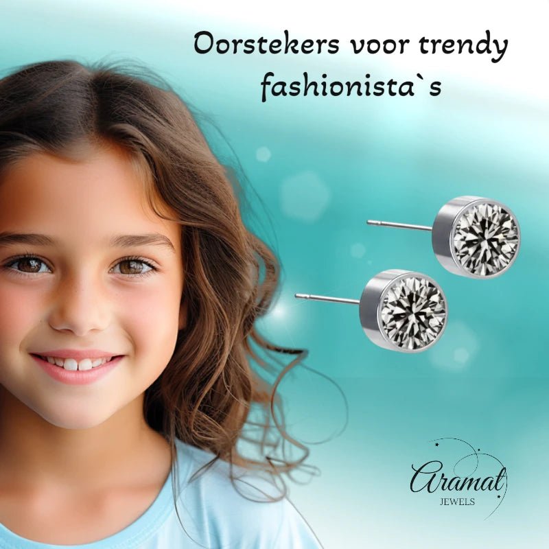 Oorstekers – Staal Kristal Grijs Zilverkleur (6mm) - Aramat Jewels - Oorbellen - cadeautip