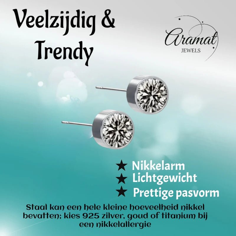 Oorstekers – Staal Kristal Grijs Zilverkleur (6mm) - Aramat Jewels - Oorbellen - cadeautip
