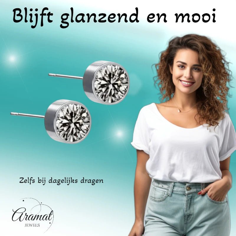 Oorstekers – Staal Kristal Grijs Zilverkleur (6mm) - Aramat Jewels - Oorbellen - cadeautip
