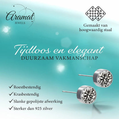 Oorstekers – Staal Kristal Grijs Zilverkleur (6mm) - Aramat Jewels - Oorbellen - cadeautip