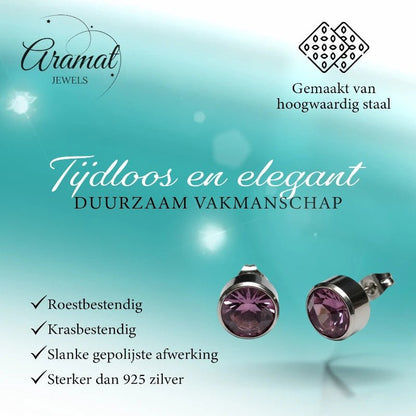 Oorstekers – Staal Kristal Licht Paars Zilverkleur (10mm) - Aramat Jewels - Oorbellen - cadeautip