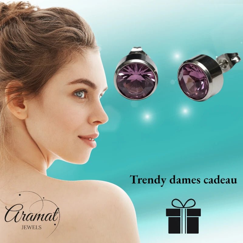 Oorstekers – Staal Kristal Licht Paars Zilverkleur (10mm) - Aramat Jewels - Oorbellen - cadeautip