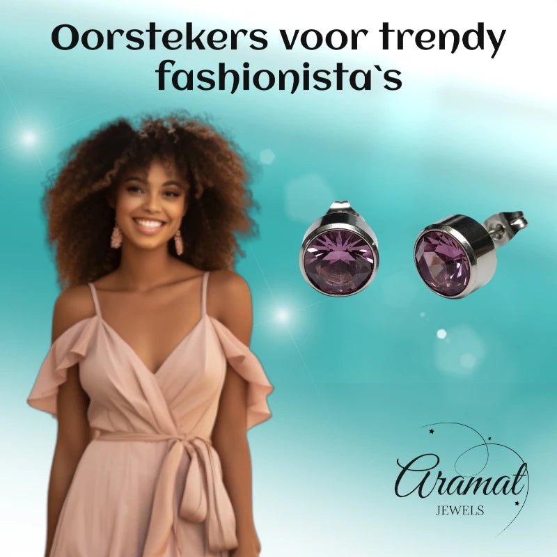 Oorstekers – Staal Kristal Licht Paars Zilverkleur (10mm) - Aramat Jewels - Oorbellen - cadeautip
