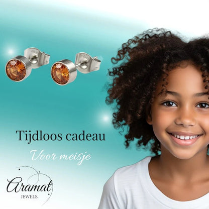 Oorstekers – Staal Kristal Oranje Zilverkleur (5mm) - Aramat Jewels - Oorbellen - cadeautip