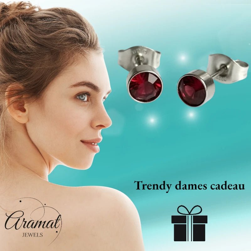 Oorstekers – Staal Kristal Rood Zilverkleur (5mm) - Aramat Jewels - Oorbellen - cadeautip