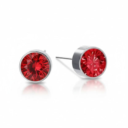 Oorstekers – Staal Kristal Rood Zilverkleur (6mm) - Aramat Jewels - Oorbellen - cadeautip