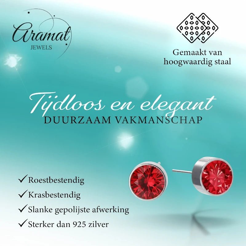 Oorstekers – Staal Kristal Rood Zilverkleur (6mm) - Aramat Jewels - Oorbellen - cadeautip