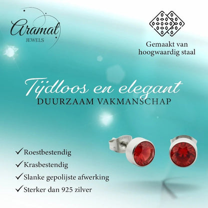 Oorstekers – Staal Kristal Rood Zilverkleur (7mm) - Aramat Jewels - Oorbellen - cadeautip