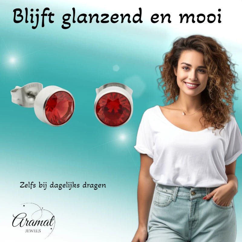 Oorstekers – Staal Kristal Rood Zilverkleur (7mm) - Aramat Jewels - Oorbellen - cadeautip