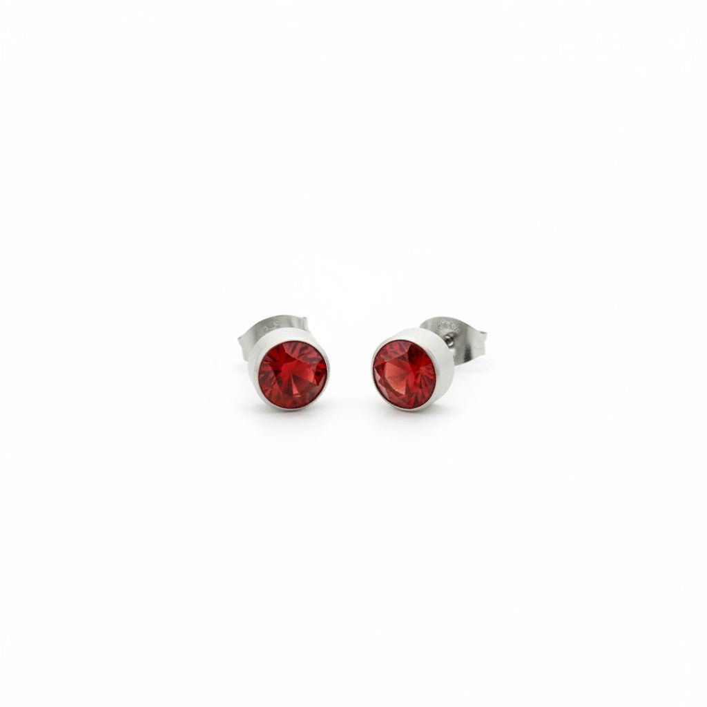 Oorstekers – Staal Kristal Rood Zilverkleur (7mm) - Aramat Jewels - Oorbellen - cadeautip