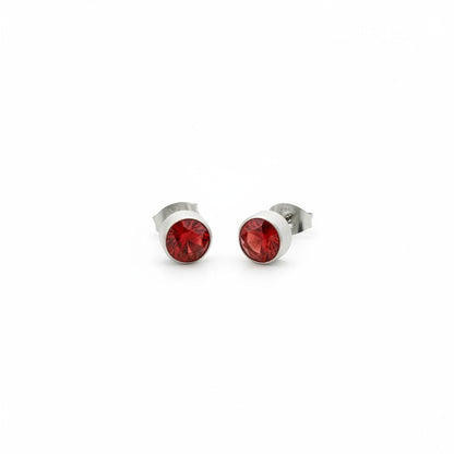 Oorstekers – Staal Kristal Rood Zilverkleur (7mm) - Aramat Jewels - Oorbellen - cadeautip