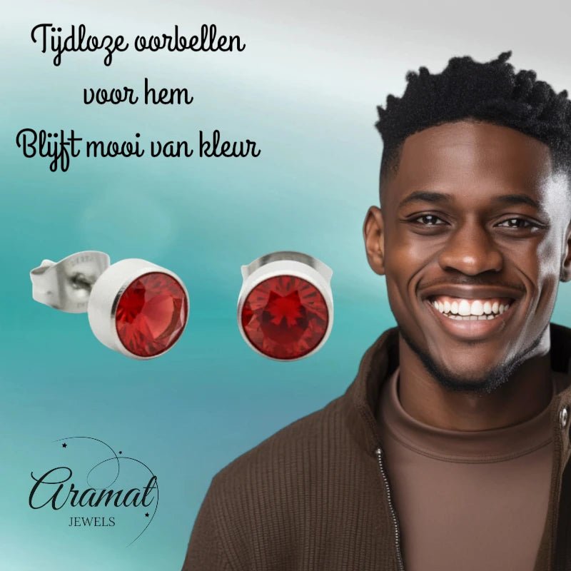 Oorstekers – Staal Kristal Rood Zilverkleur (7mm) - Aramat Jewels - Oorbellen - cadeautip