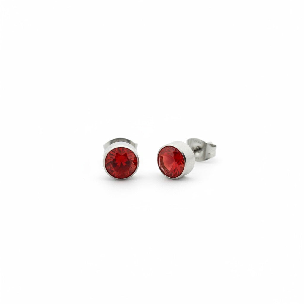 Oorstekers – Staal Kristal Rood Zilverkleur (7mm) - Aramat Jewels - Oorbellen - cadeautip