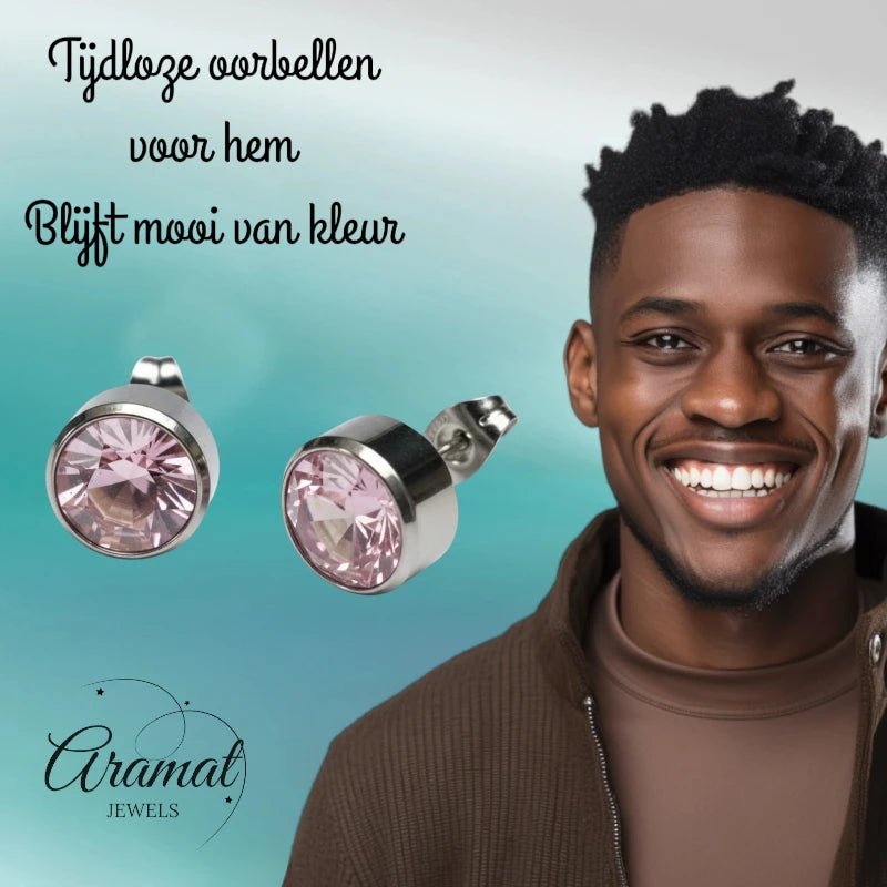 Oorstekers – Staal Kristal Roze Zilverkleur (10mm) - Aramat Jewels - Oorbellen - cadeautip