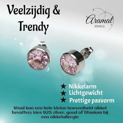 Oorstekers – Staal Kristal Roze Zilverkleur (10mm) - Aramat Jewels - Oorbellen - cadeautip