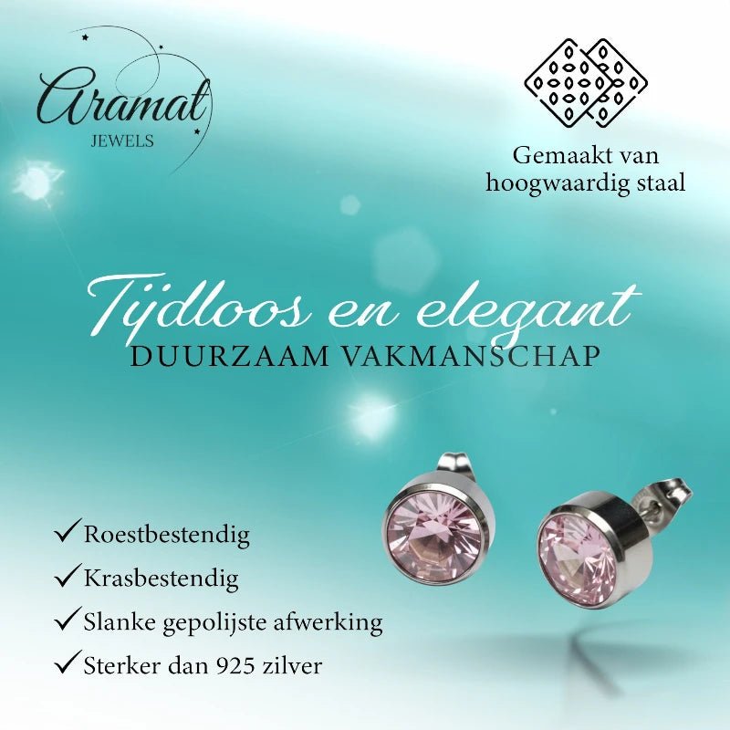 Oorstekers – Staal Kristal Roze Zilverkleur (10mm) - Aramat Jewels - Oorbellen - cadeautip