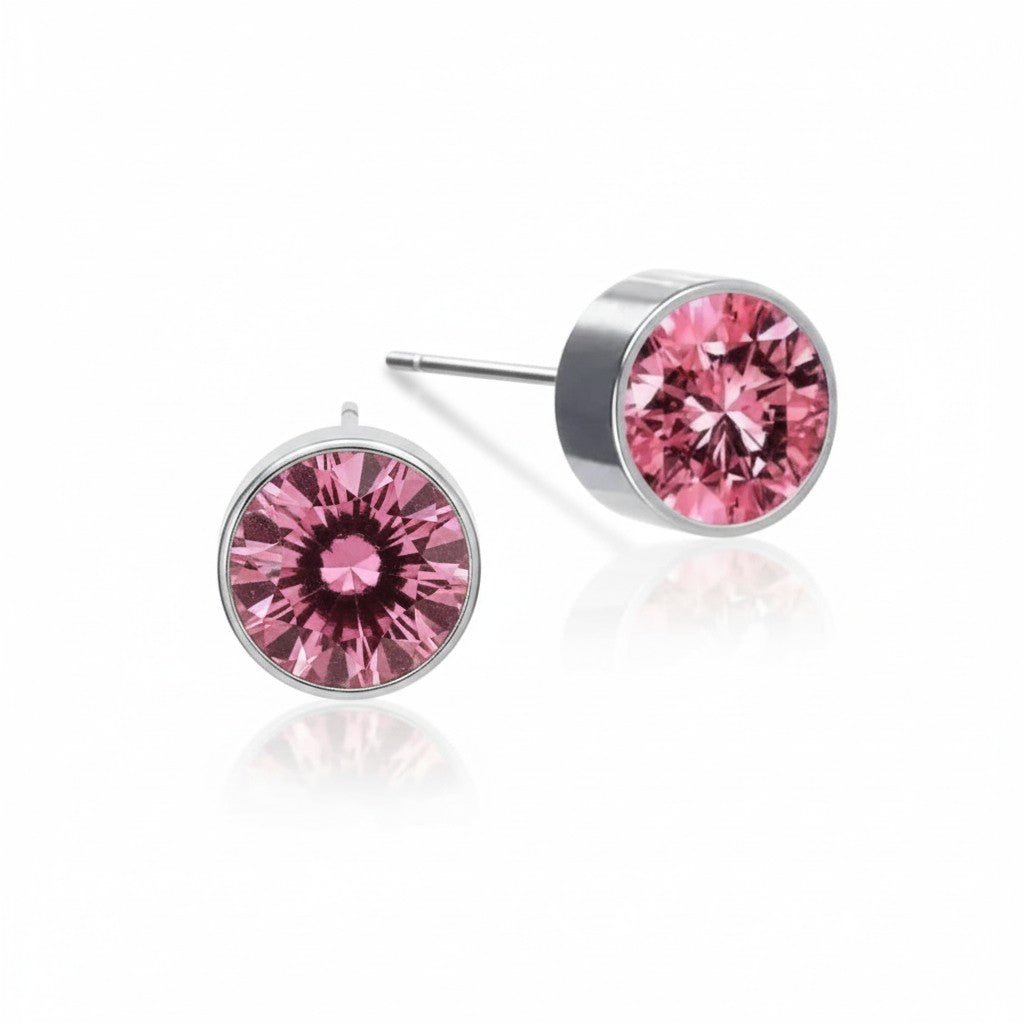 Oorstekers – Staal Kristal Roze Zilverkleur (6mm) - Aramat Jewels - Oorbellen - cadeautip