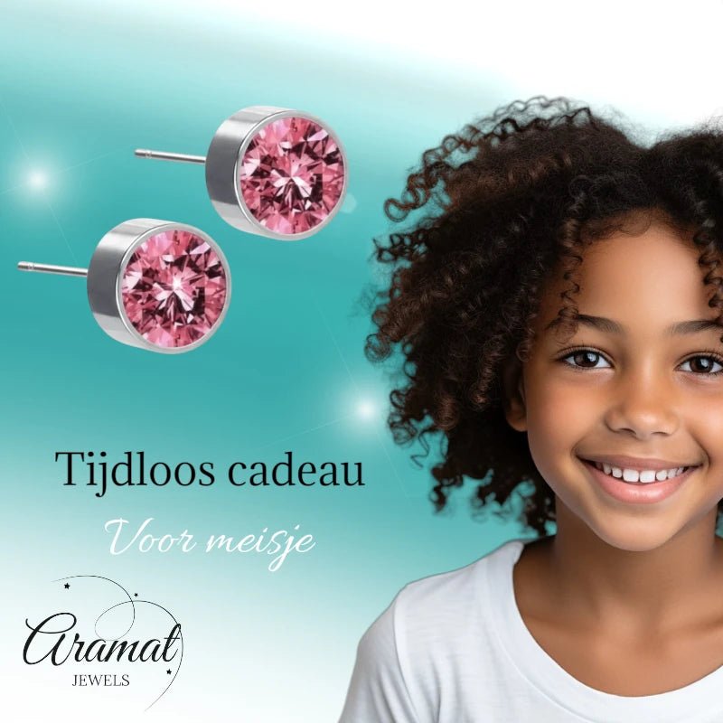 Oorstekers – Staal Kristal Roze Zilverkleur (6mm) - Aramat Jewels - Oorbellen - cadeautip