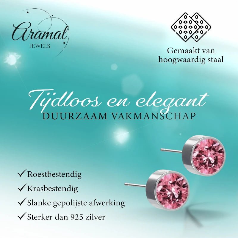 Oorstekers – Staal Kristal Roze Zilverkleur (6mm) - Aramat Jewels - Oorbellen - cadeautip