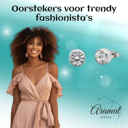 Oorstekers – Staal Kristal Transparant Zilverkleur (10mm) - Aramat Jewels - Oorbellen - cadeautip