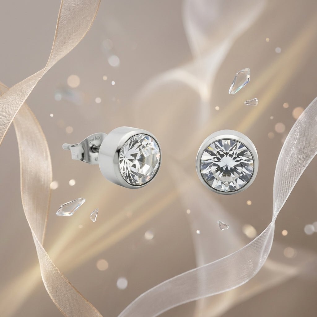 Oorstekers – Staal Kristal Transparant Zilverkleur (10mm) - Aramat Jewels - Oorbellen - cadeautip